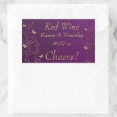 紫、金ゴールド蝶フローラワインラベルシール2 長方形シール (バッグ)