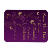 紫、金ゴールド蝶フローラ日付磁石を保存 マグネット (横)