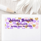 紫、金ゴールド、およびピンクのハート差出人住所ラベル ラベル (インサイチュ)