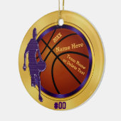 紫、金ゴールド、少年のためのバスケットボールオーナメント、コーチ セラミックオーナメント (左)