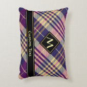 紫、金ゴールド、青のタータンチェック アクセントクッション (正面(垂直))