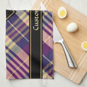 紫、金ゴールド、青のタータンチェック キッチンタオル (四つ折り)