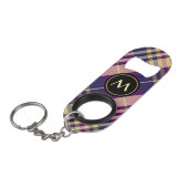 紫、金ゴールド、青のタータンチェック キーホルダー栓抜き (正面アングル)