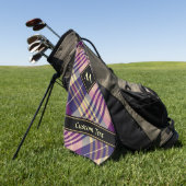 紫、金ゴールド、青のタータンチェック ゴルフタオル (グリーン)