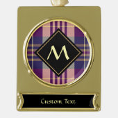 紫、金ゴールド、青のタータンチェック ゴールドプレートバナーオーナメント (正面)