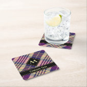 紫、金ゴールド、青のタータンチェック スクエアペーパーコースター (インサイチュ)