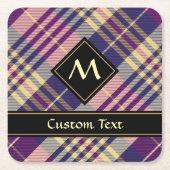 紫、金ゴールド、青のタータンチェック スクエアペーパーコースター (正面)