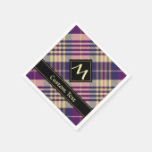 紫、金ゴールド、青のタータンチェック スタンダードカクテルナプキン (角)