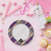 紫、金ゴールド、青のタータンチェック ペーパープレート (パーティー)