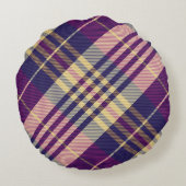 紫、金ゴールド、青のタータンチェック ラウンドクッション (裏面)