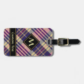 紫、金ゴールド、青のタータンチェック ラゲッジタグ (正面横)