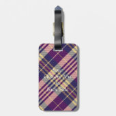 紫、金ゴールド、青のタータンチェック ラゲッジタグ (裏面縦)