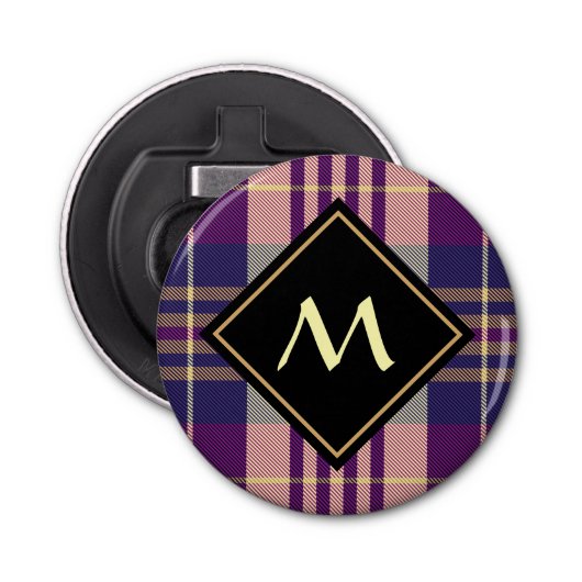 紫、金ゴールド、青のタータンチェック 栓抜き (正面)