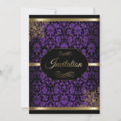 紫、金、黒のダマスク柄 DIY パーティー招待状 招待状 (正面)