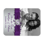 紫、銀のフローラ日付写真マグネットを保存 マグネット (横)