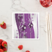 紫、銀の灰色のクリスマスボールと雪片 スタンダードカクテルナプキン (インサイチュ)