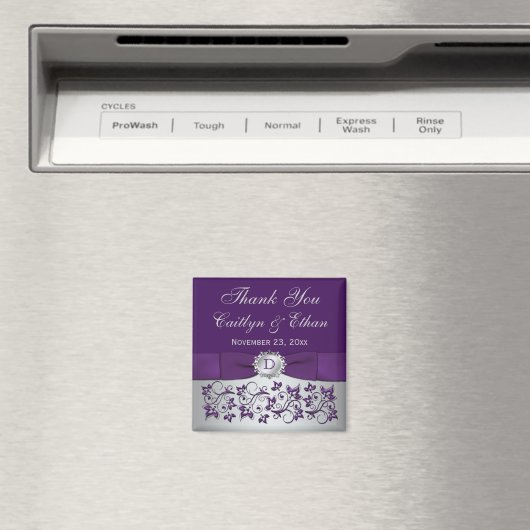 紫、銀グレーフローラ結婚式の引き出物磁石 マグネット (インサイチュ (食洗機))
