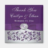 紫、銀グレーフローラ結婚式の引き出物磁石 マグネット (正面)