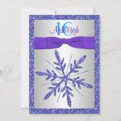紫、銀、青のスノーフレーク誕生日招待状 招待状 (正面)