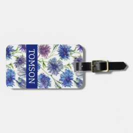 紫、青いコーンフラワー、水色 ラゲッジタグ