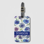 紫、青いコーンフラワー、水色 ラゲッジタグ (正面縦)