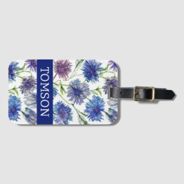 紫、青いコーンフラワー、水色 ラゲッジタグ