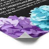 紫、青とピンクのあじさいがチョークボードフローリー ポスター (角)