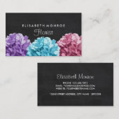 紫、青とピンクのあじさいがチョークボードフローリー 名刺 (正面/裏面)