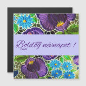 紫 – 青のハンガリーはっきりしたの刺繍 – 名前の日 (正面/裏面)