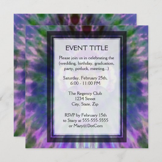 紫、青のハートセンター付き染料十字型 招待状 (正面/裏面)