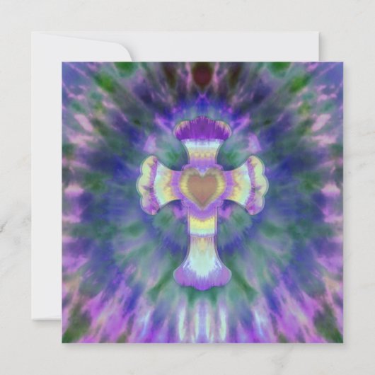 紫、青のハートセンター付き染料十字型 招待状 (裏面)