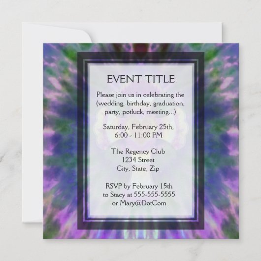 紫、青のハートセンター付き染料十字型 招待状 (正面)