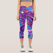 紫、青のバブルカラフル抽象芸術モダン カプリレギンス (正面)