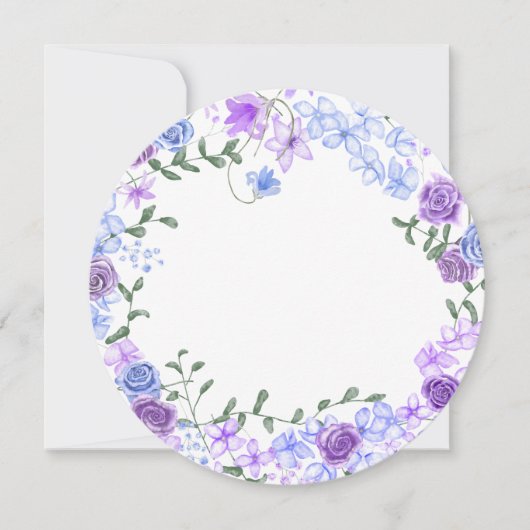 紫、青のフローラ結婚のテーブル名座席表 招待状 (正面)