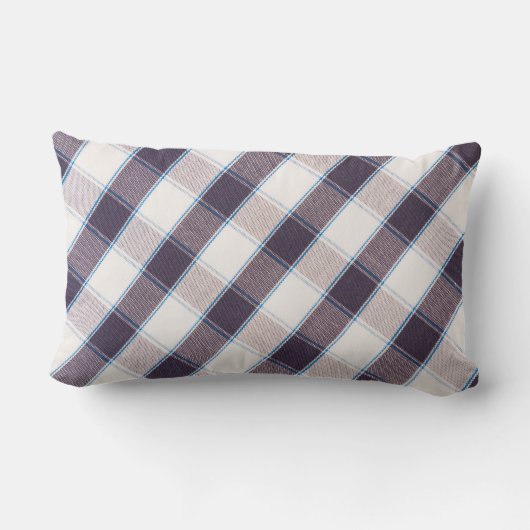 紫/青の格子縞の女性装飾枕 ランバークッション (裏面)