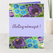 紫 – 青ハンガリー語刺繍 – 名前の日 カード (正面)