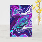 紫、青、およびティール（緑がかった色）抽象芸術 |の考えお客様 カード (黄色い花)