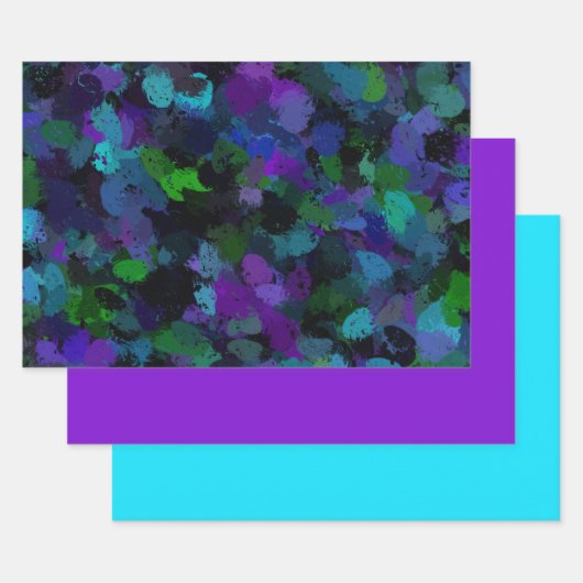 紫、青、および黒の抽象芸術 ラッピングペーパーシート (セット)