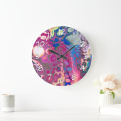 紫、青、ピンクのデジタルモダン抽象芸術 ラージ壁時計 (ホーム)