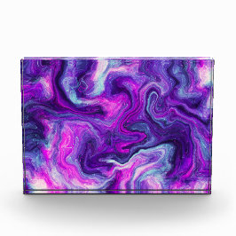 紫、青、ピンクの大理石の流体アート フォトブロック