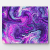 紫、青、ピンクの大理石の流体アート フォトプラーク (正面)