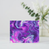 紫、青、ピンクの大理石の流体アート ポストカード (スタンド正面)