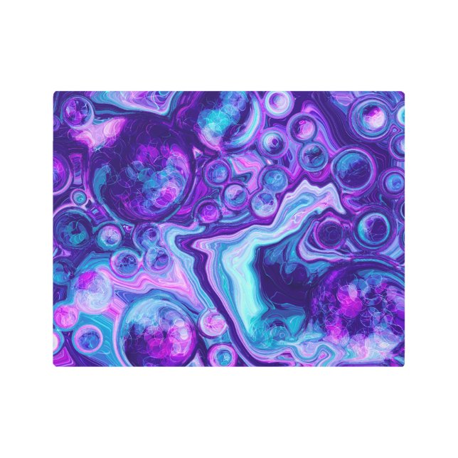 紫、青、ピンクの《写真》ぼけ味大理石の流体アート メタルプリント (正面)