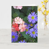 紫、青、ピンク、サンゴの開花のグリーティングカード カード (黄色い花)