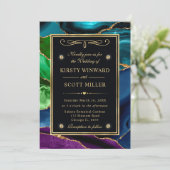 紫、青、緑のグリッターアゲート結婚ト 招待状 (スタンド正面)