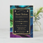 紫、青、緑のグリッター瑪瑙Sweet sixteen 招待状 (スタンド正面)