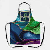 紫、青、緑のフェイク金ゴールドグリッター エプロン (正面)