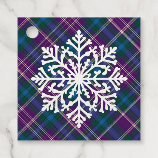 紫、青、緑の格子状の雪片 フェイバータグ (正面)