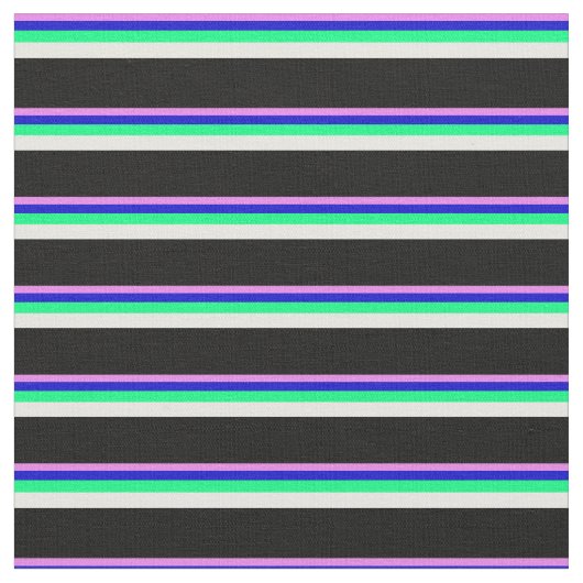 紫、青、緑、白、黒の各ストライプ色 ファブリック (クローズアップ)