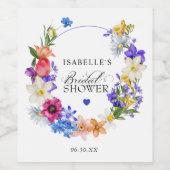 紫 青 赤 ワイルドフラワー ブライダル シャワー ワインラベル (シングルラベル)